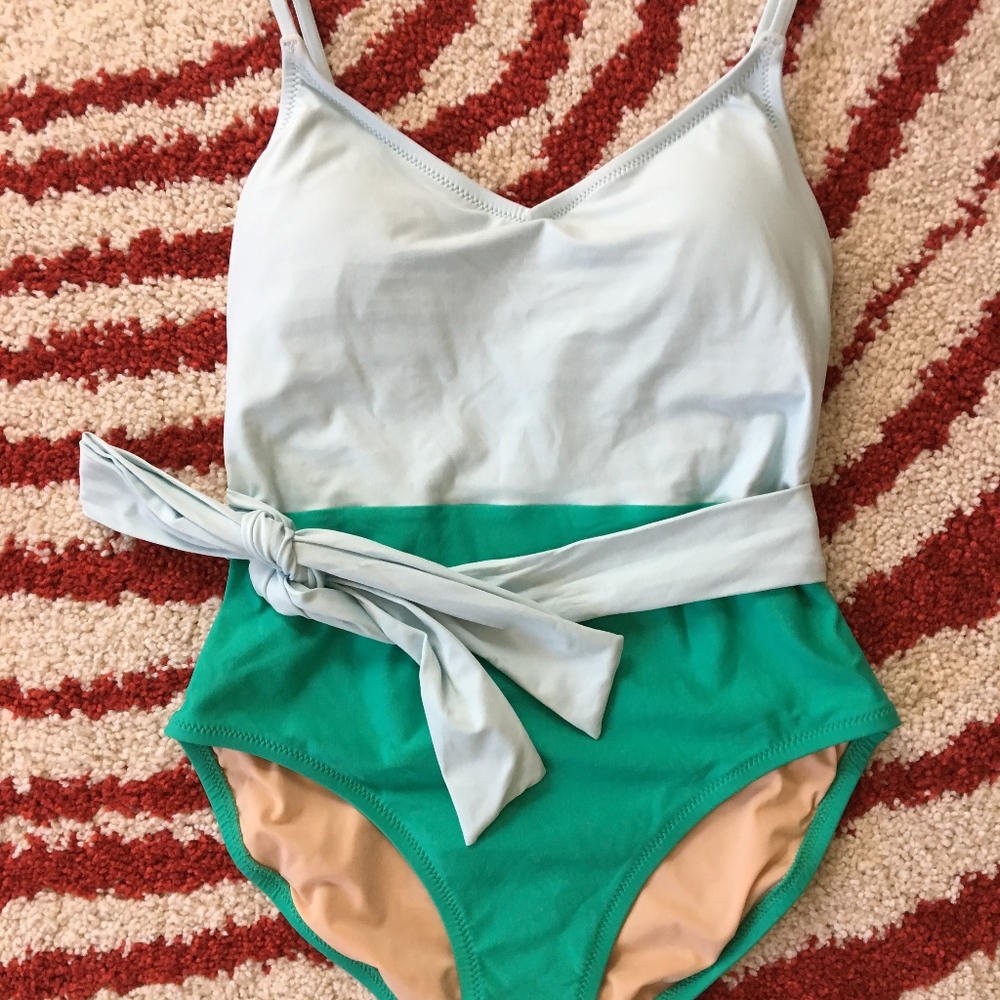 J.Crew Color Block Tie Waist One Piece Swimsuit